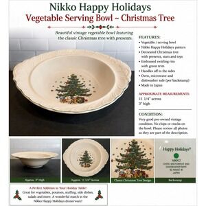 Nikko Happy Holidays Vegetable Serving Bowl 11.25" Christmas Tree Japan